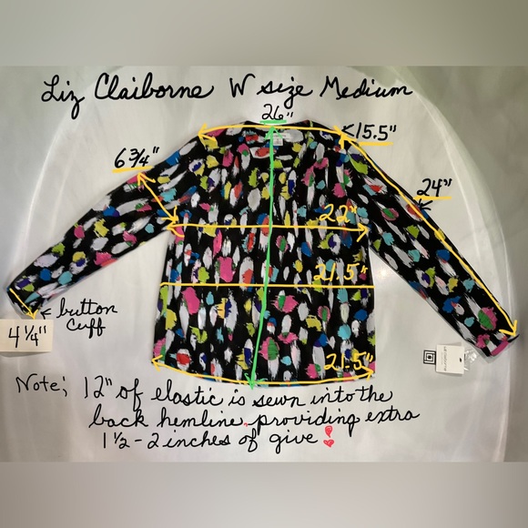 Liz Claiborne Women’s Size Medium Sheer Long Sleeve Loose Crossover Multi Color - Picture 8 of 9